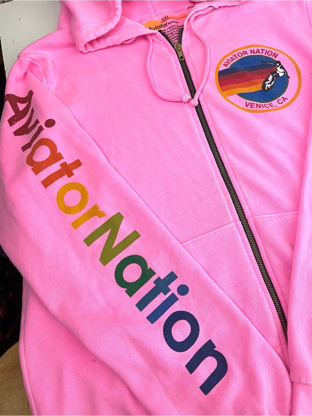 Aviator Nation Venice Hoodie Full Zip Sweatshirt Neon Pink XXL - Picture 10 of 16